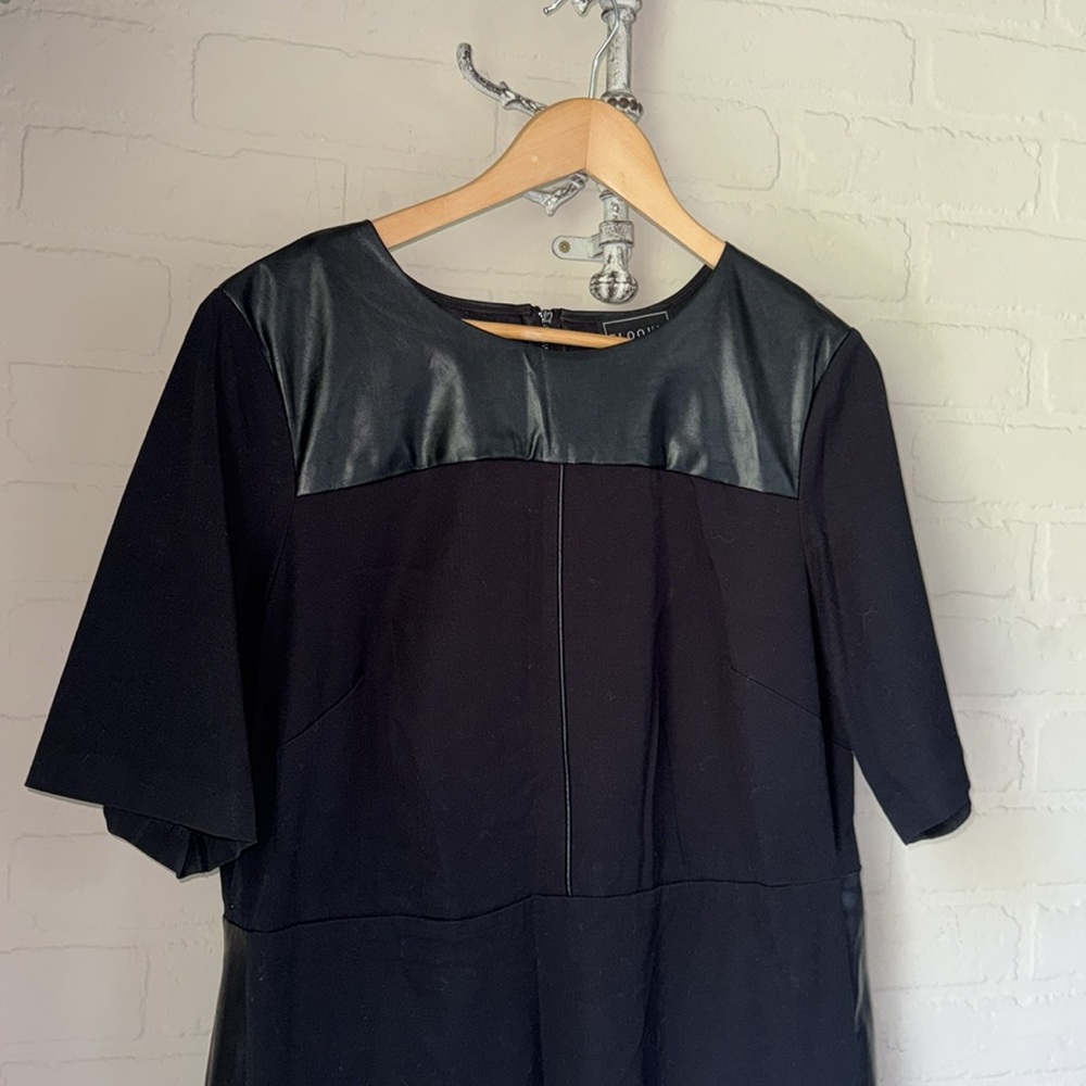 Eloquii Black Sheath Dress Square Neck Short Sleeve faux leather panels size 18